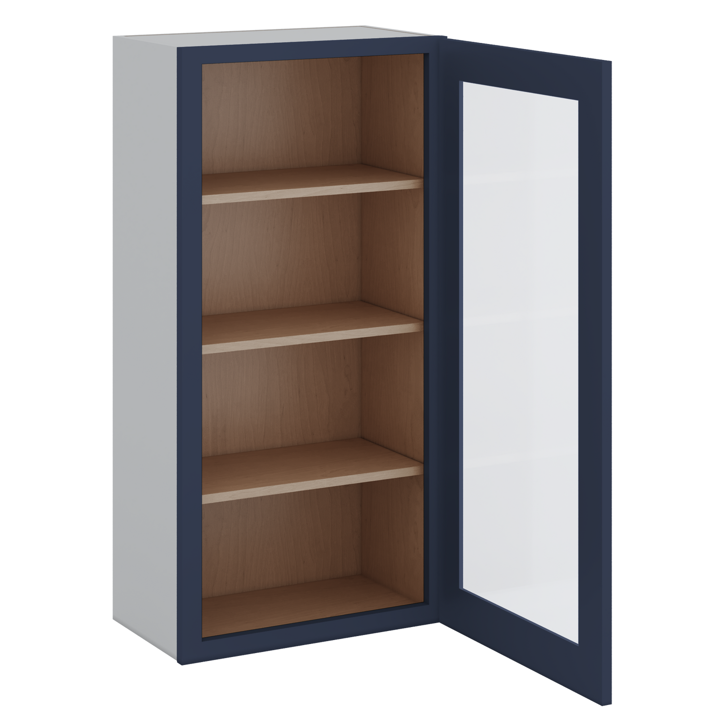42" Tall NB29 Naval Blue Shaker 1-1/4" Overlay Glass Ready Wall Cabinet - Single Door 9", 12", 15", 18", 21"