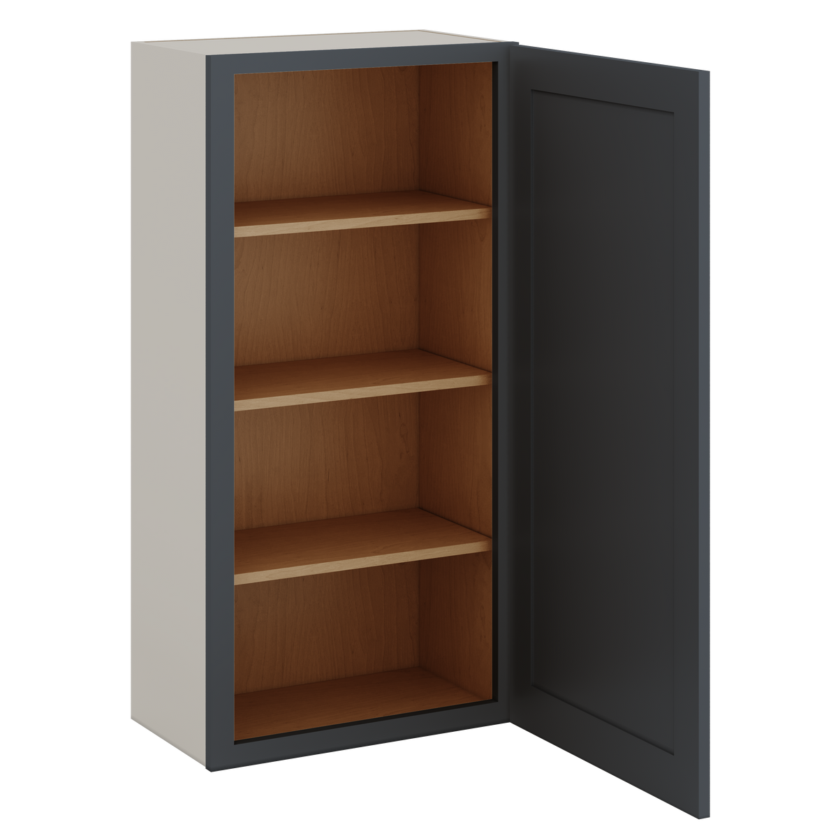 42" Tall 15HNS Hermosa Noir Black Shaker 1-1/4" Overlay Wall Cabinet - Single Door 9", 12", 15", 18", 21"