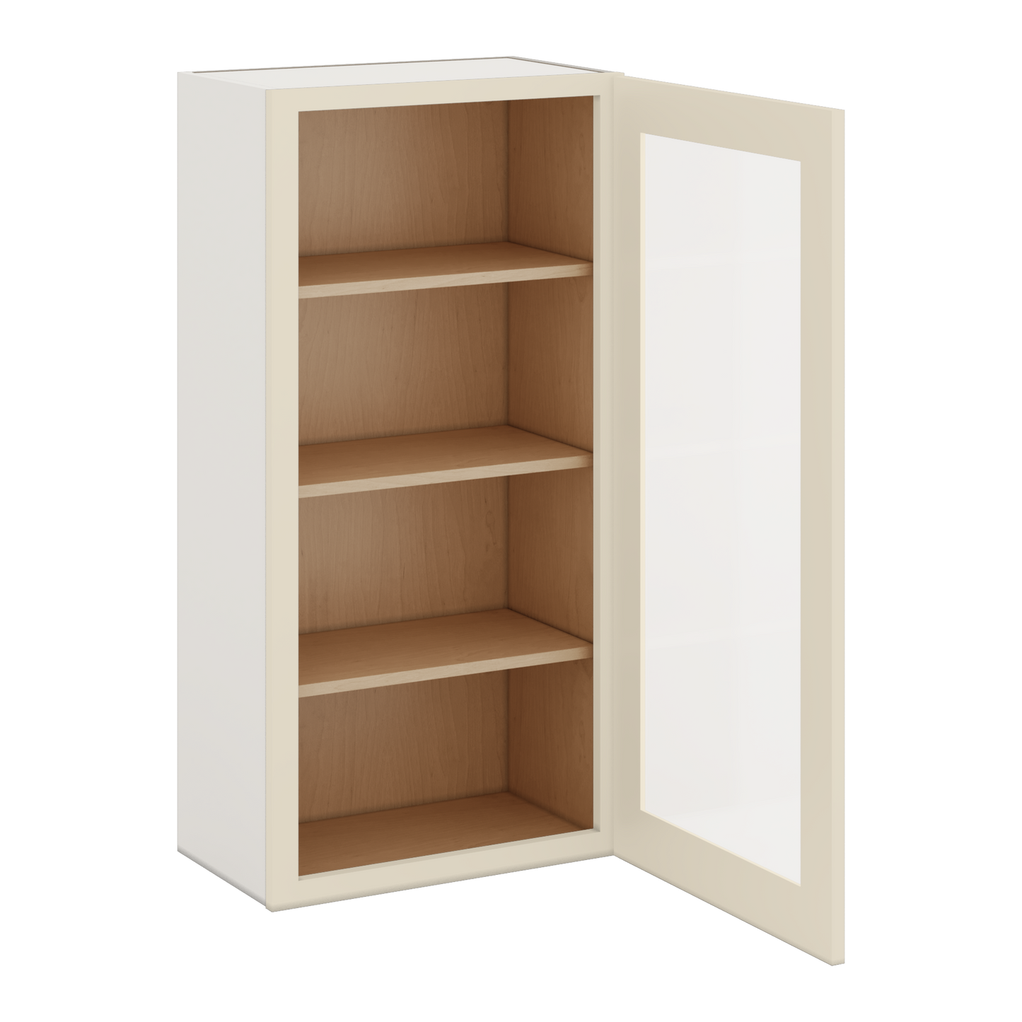 42" Tall Manhattan Cream Shaker 1-1/4" Overlay Glass Ready Wall Cabinet - Single Door 9", 12", 15", 18", 21"