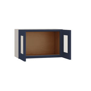 15" Tall 29NB Naval Blue Shaker Stackable Glass Wall Cabinet - Double Door 24", 27", 30", 33" & 36" Wide