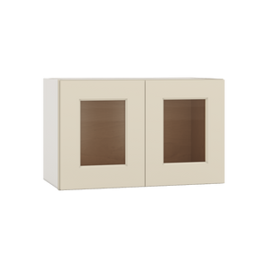 15" Tall Vanilla Cream Shaker Stackable Glass Wall Cabinet - Double Door 24", 27", 30", 33" & 36" Wide