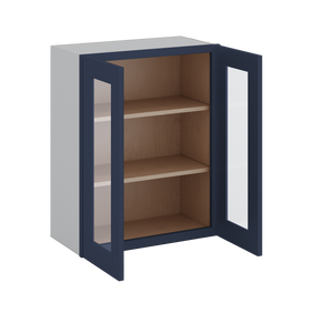 30" Tall 29NB Naval Blue Shaker 1-1/4" Overlay Wall Glass Cabinet - Double Door 24", 27", 30", 33" & 36" Wide