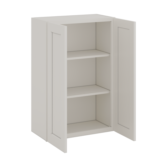 36" Tall White Shaker 1-1/4" Overlay Wall Cabinet - Double Door 24", 27", 30", 33" & 36" Wide