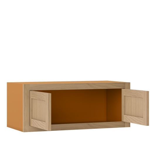 30" Wide Bridge White Oak Inset Shaker Wall Cabinet - Double Door 12", 15", 18", 21"& 24" Tall