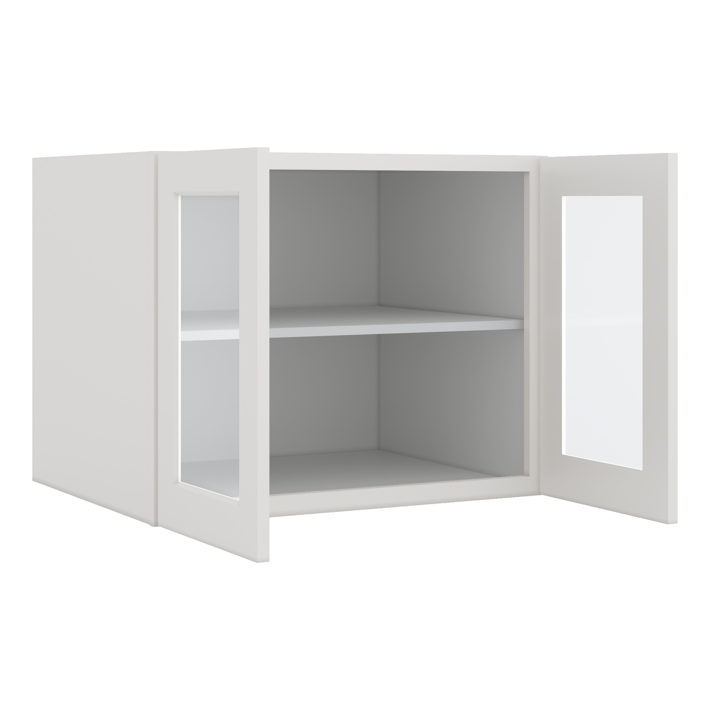 30" Wide 24" Deep Bridge 2WS White Shaker 1-1/4" Overlay Glass Ready Wall Cabinet - Double Door 12", 15", 18", 21" & 24" Tall