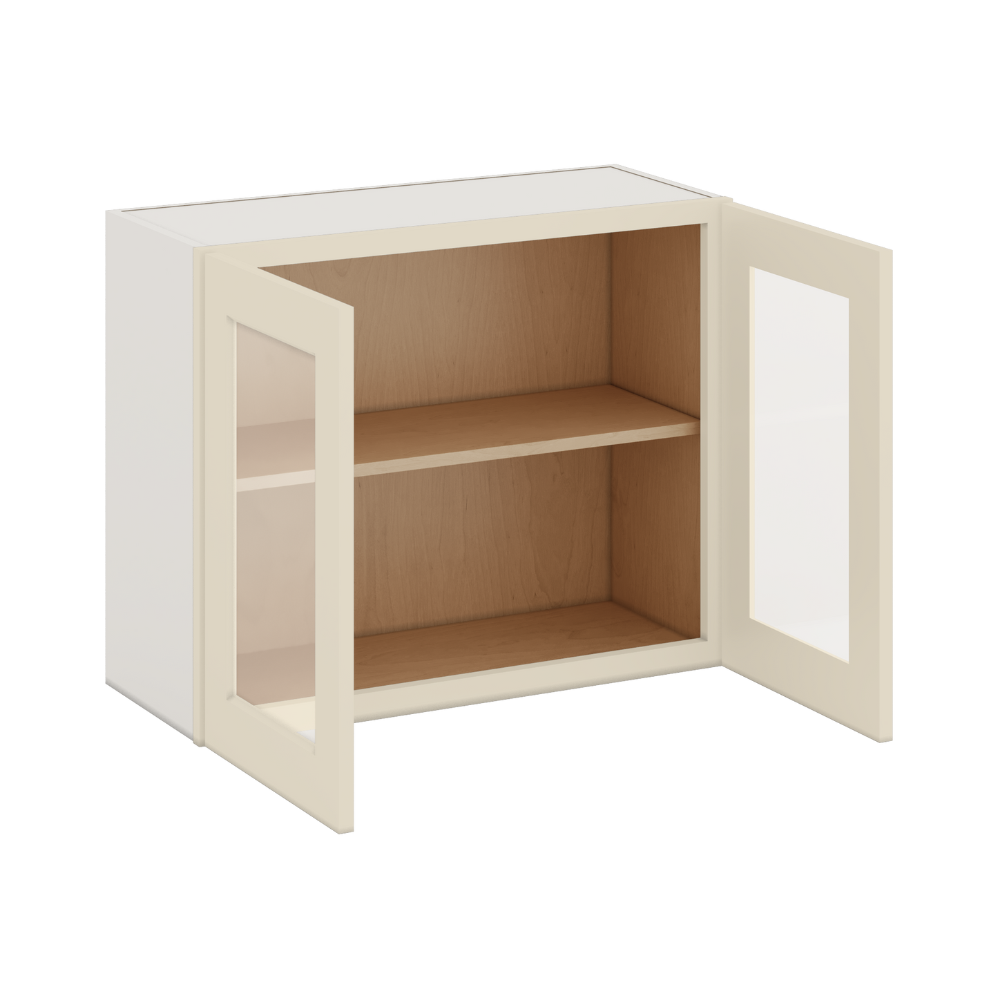 30" Wide Bridge Manhattan Cream Shaker 1-1/4" Overlay Glass Ready Wall Cabinet - Double Door 12", 15", 18", 21" & 24" Tall