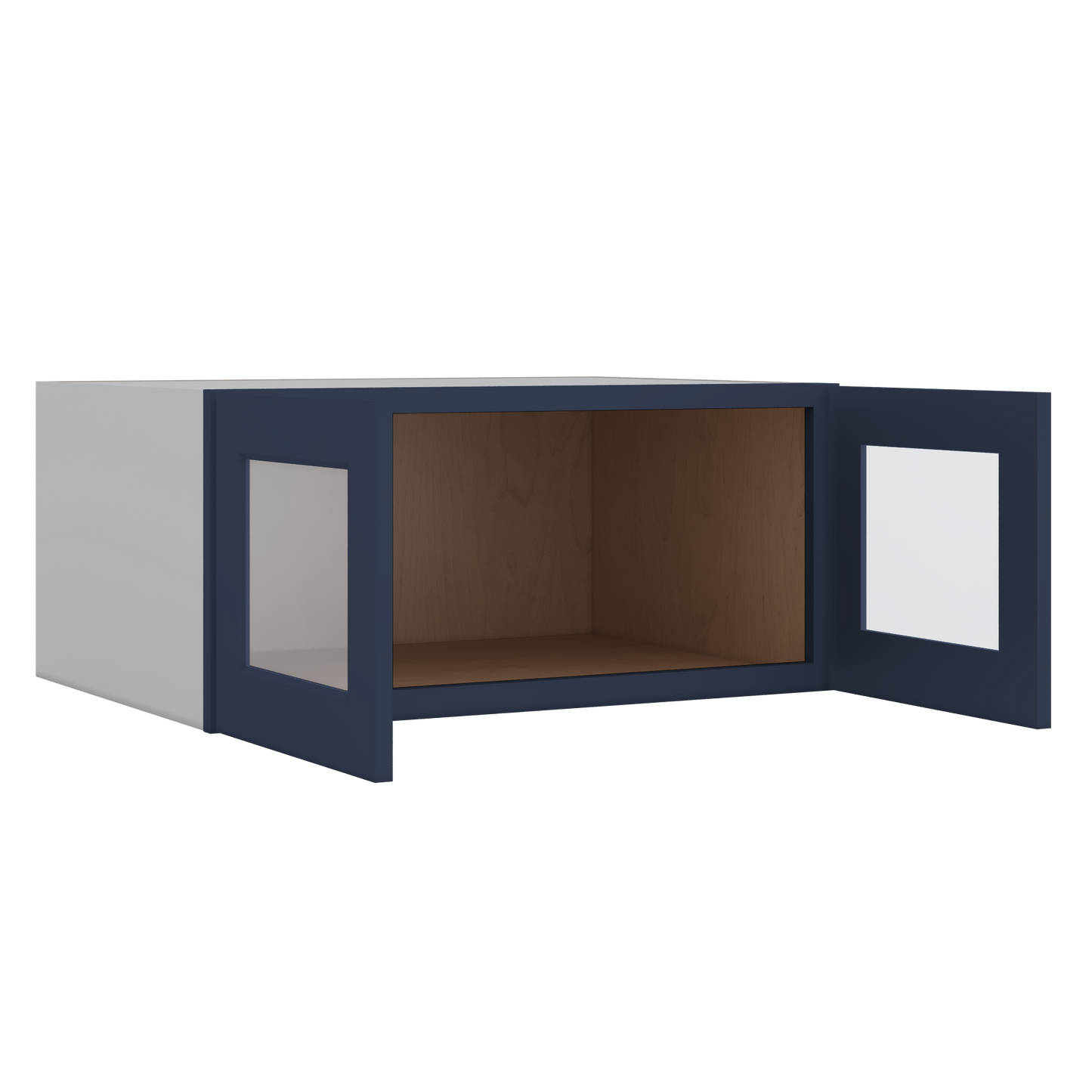 33" Wide Bridge NB29 Naval Blue Shaker 1-1/4" Overlay Glass Ready Wall Cabinet - Double Door 15" Tall - 24" Deep