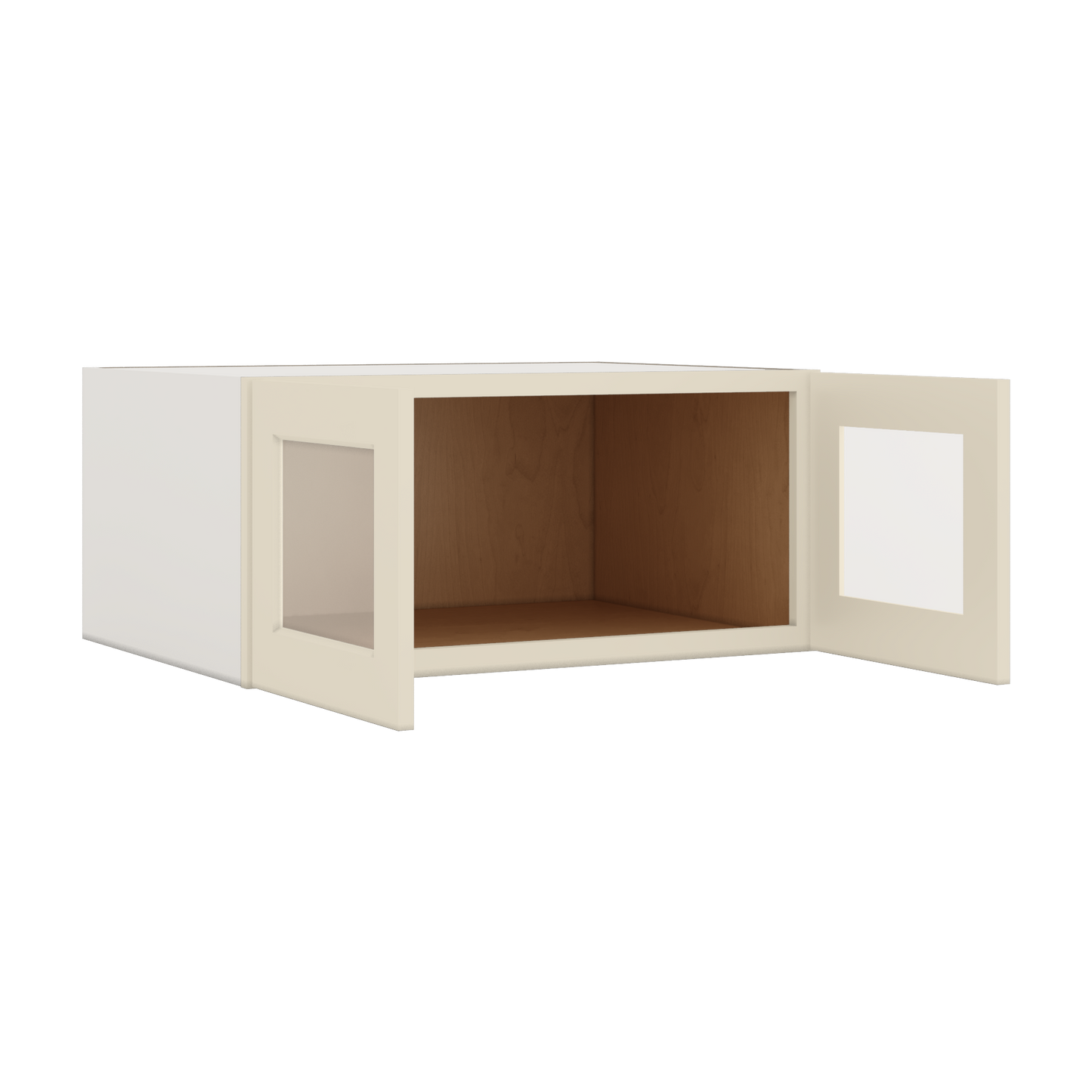 33" Wide Bridge Manhattan Cream Shaker 1-1/4" Overlay Glass Ready Wall Cabinet - Double Door 15" Tall - 24" Deep