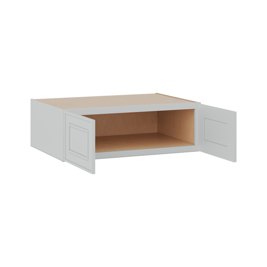30" Wide Double Door 12", 15", 18", 21"& 24" Tall Bridge White Elegant Oak Shaker Wall Cabinet