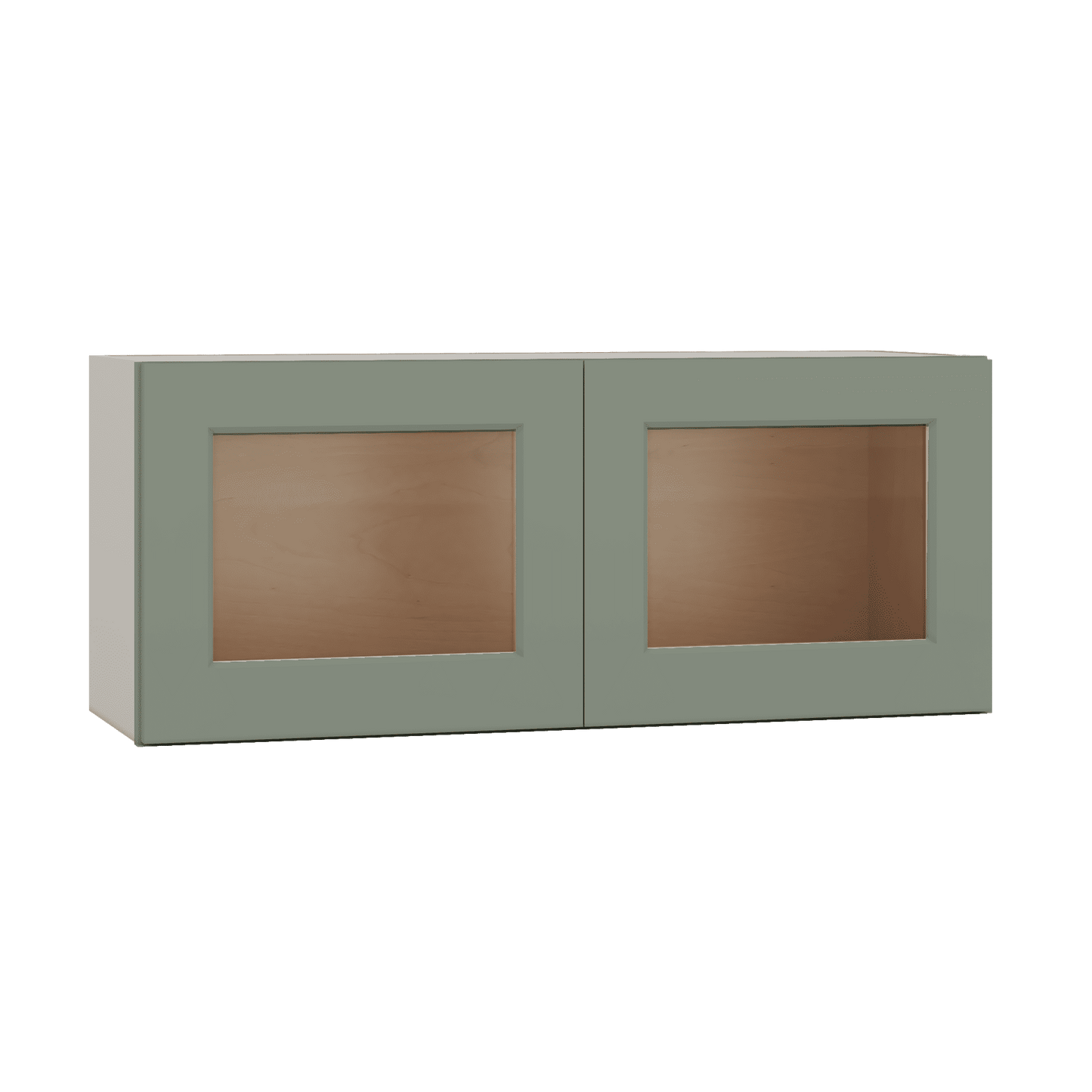 36" Wide by 12" Deep Bridge Green Shaker 1-1/4" Overlay Glass Ready Wall Cabinet - Double Door 12", 15", 18", 21", 24" Tall