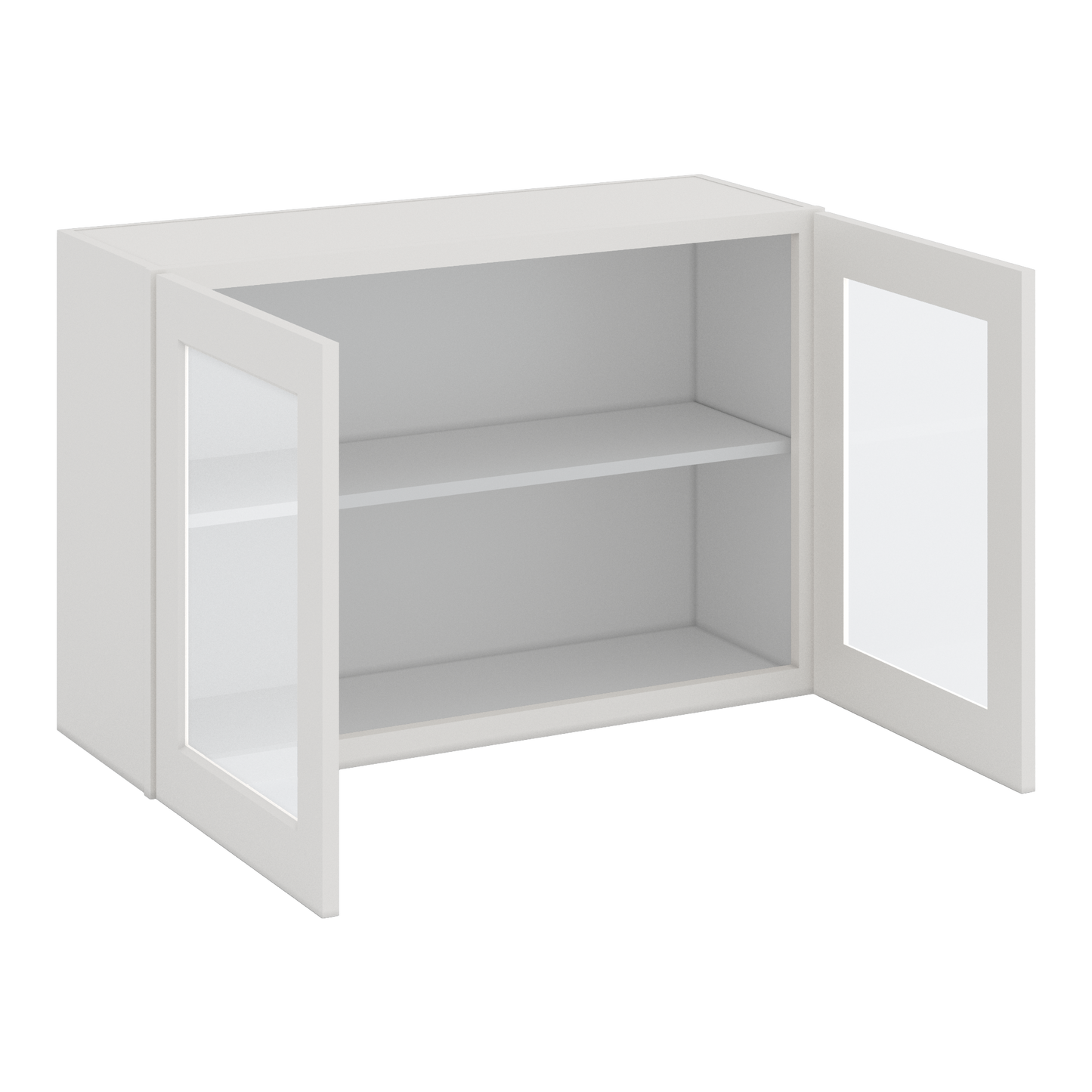 36" Wide by 12" Deep Bridge 2WS White Shaker 1-1/4"Overlay Glass Ready Wall Cabinet - Double Door 12", 15", 18", 21", 24" Tall