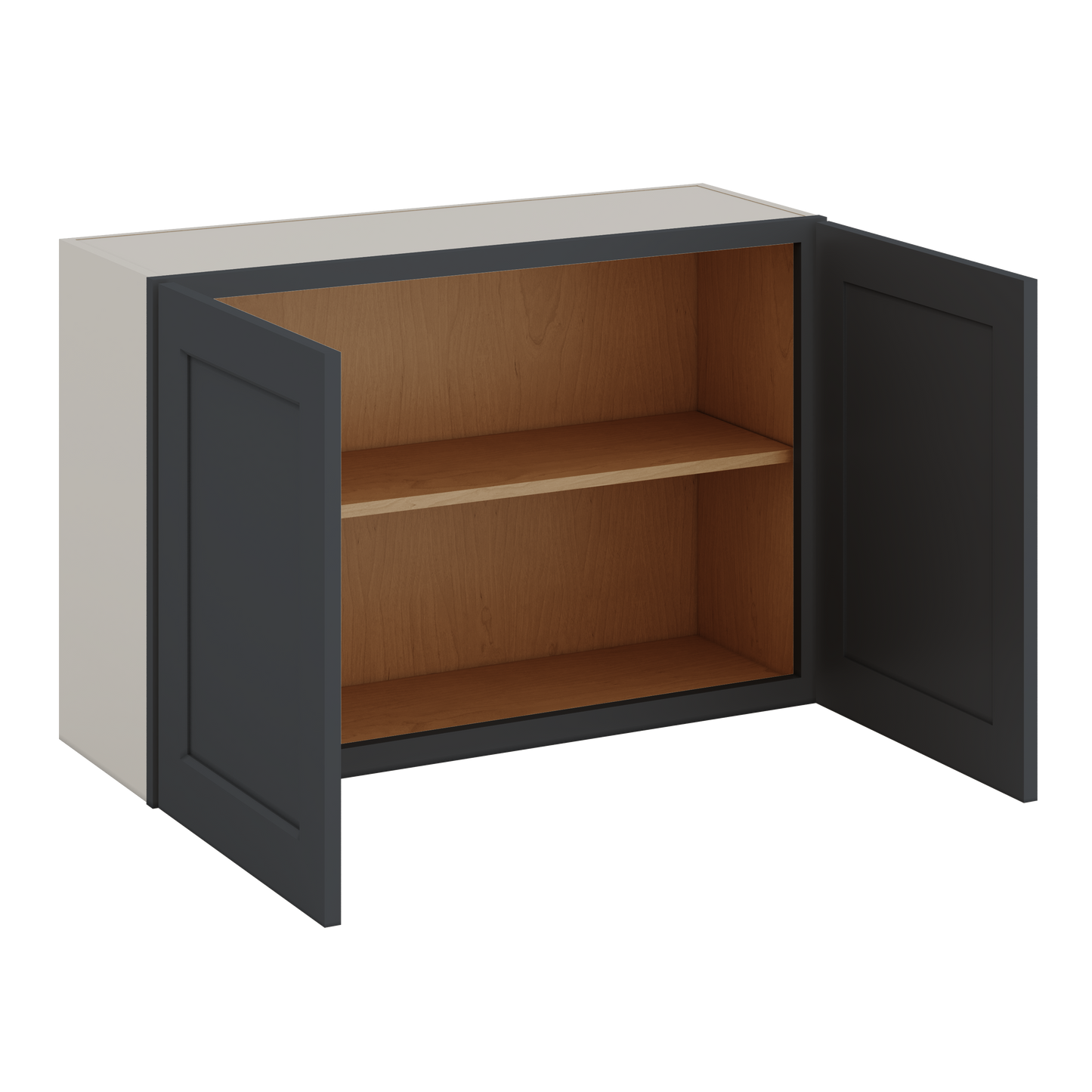 36" Wide by 12" Deep Bridge 15HNS Hermosa Noir Black Shaker 1-1/4"Overlay Wall Cabinet - Double Door 12", 15", 18", 21", 24" Tall