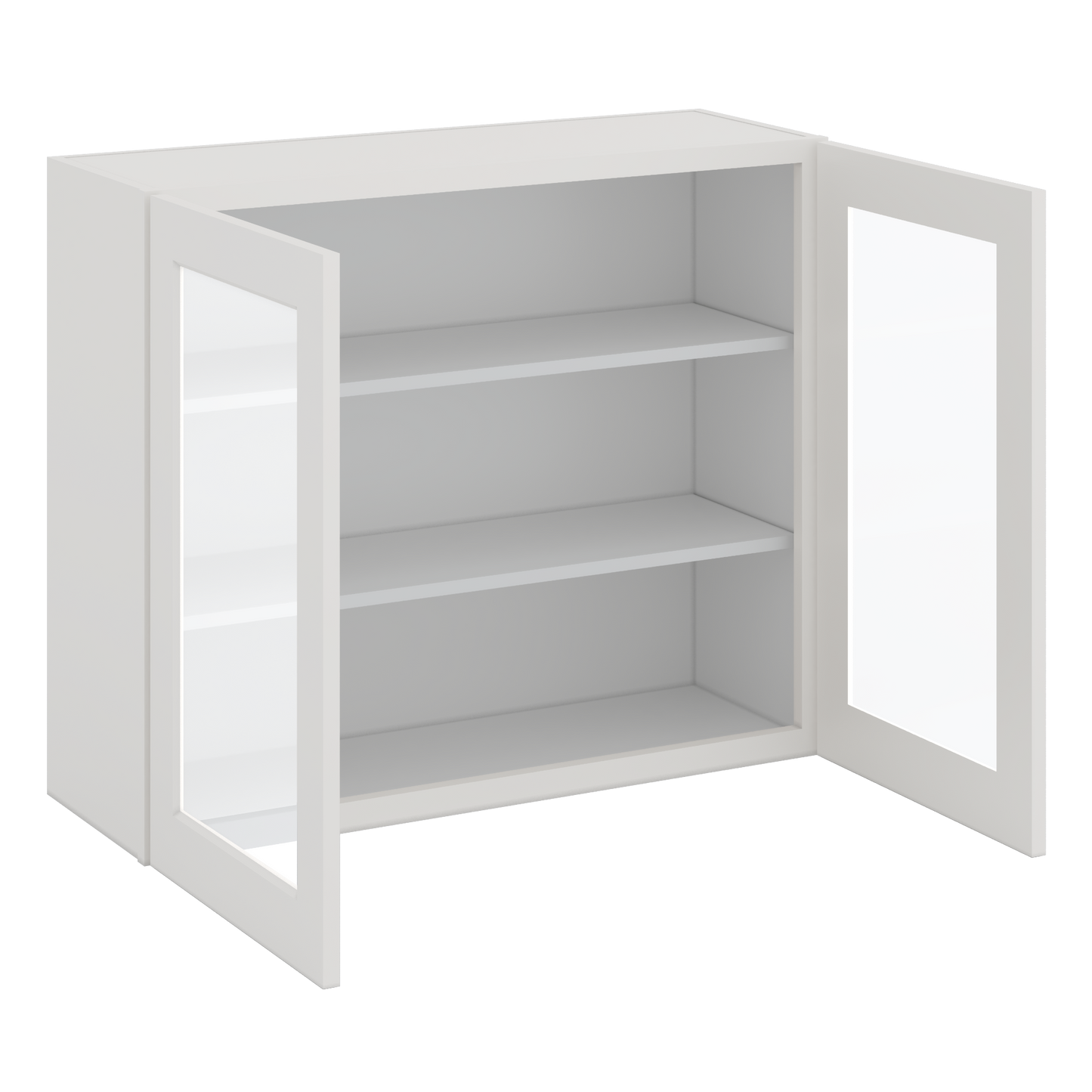 30" Tall 2WS White Shaker 1-1/4" Overlay Glass Ready Wall Cabinet - Double Door 24", 27", 30", 33" & 36" Wide