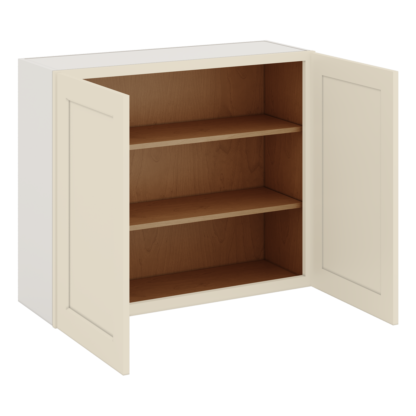 30" Tall Manhattan Cream Shaker 1-1/4" Overlay Wall Cabinet - Double Door 24", 27", 30", 33" & 36" Wide