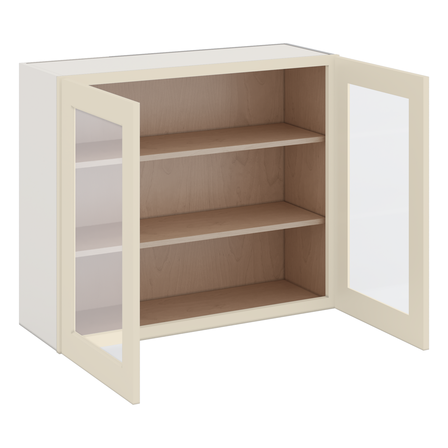 30" Tall Manhattan Cream Shaker 1-1/4" Overlay Glass Ready Wall Cabinet - Double Door 24", 27", 30", 33" & 36" Wide