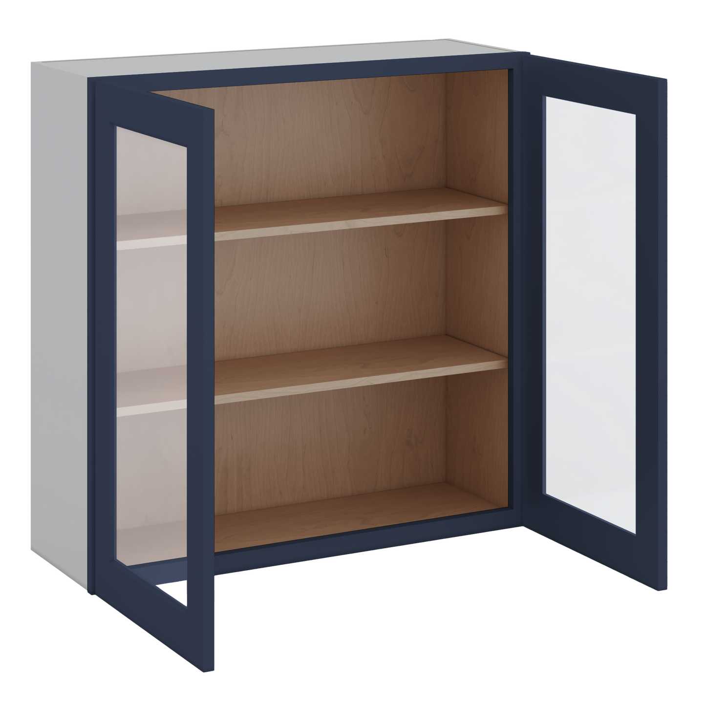 36" Tall NB29- Naval Blue Shaker 1-1/4" Overlay Glass Ready Wall Cabinet - Double Door 24", 27", 30", 33" & 36" Wide