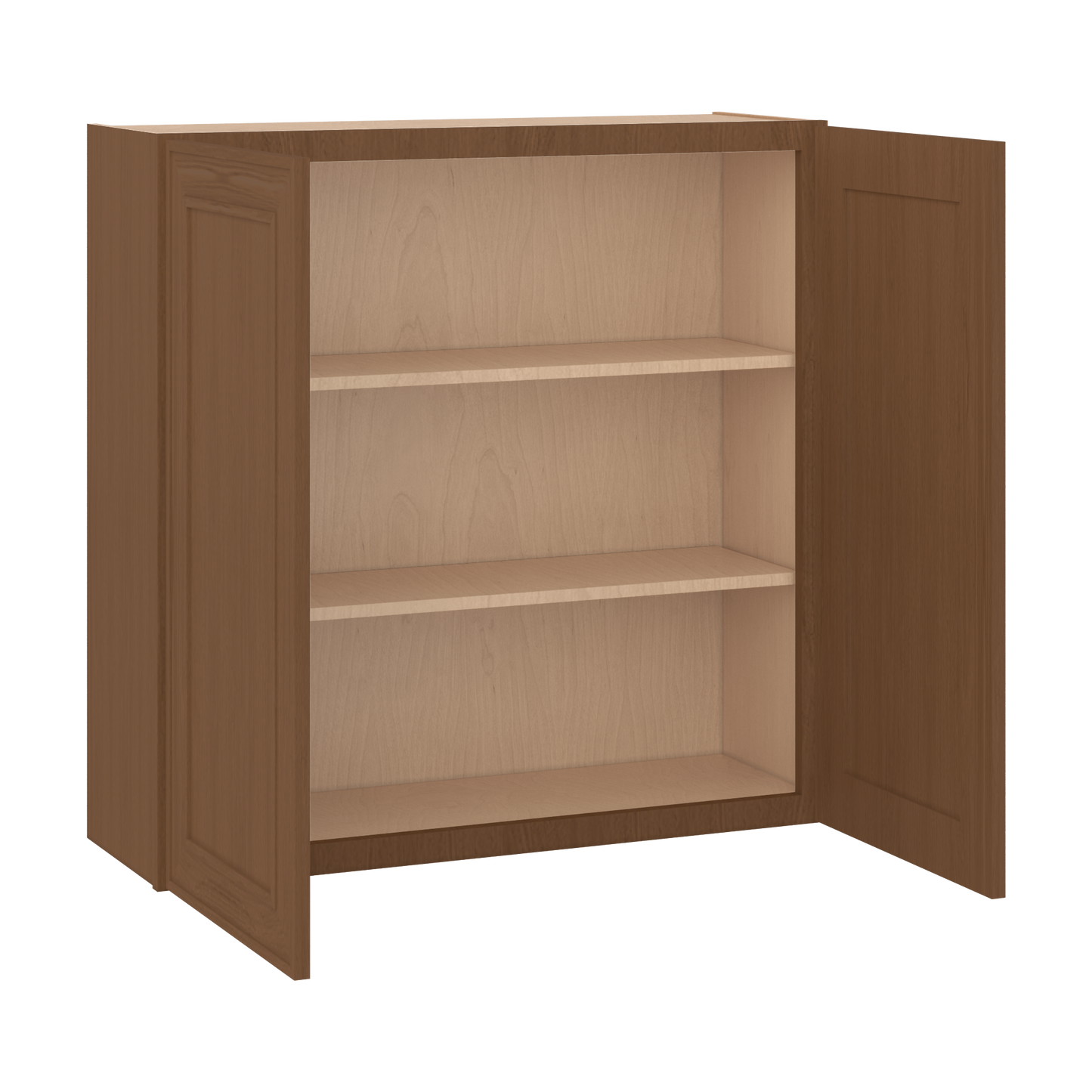 36" Tall Double Door 24", 27", 30", 33" & 36" Wide Mocha Elegant Oak Shaker Wall Cabinet