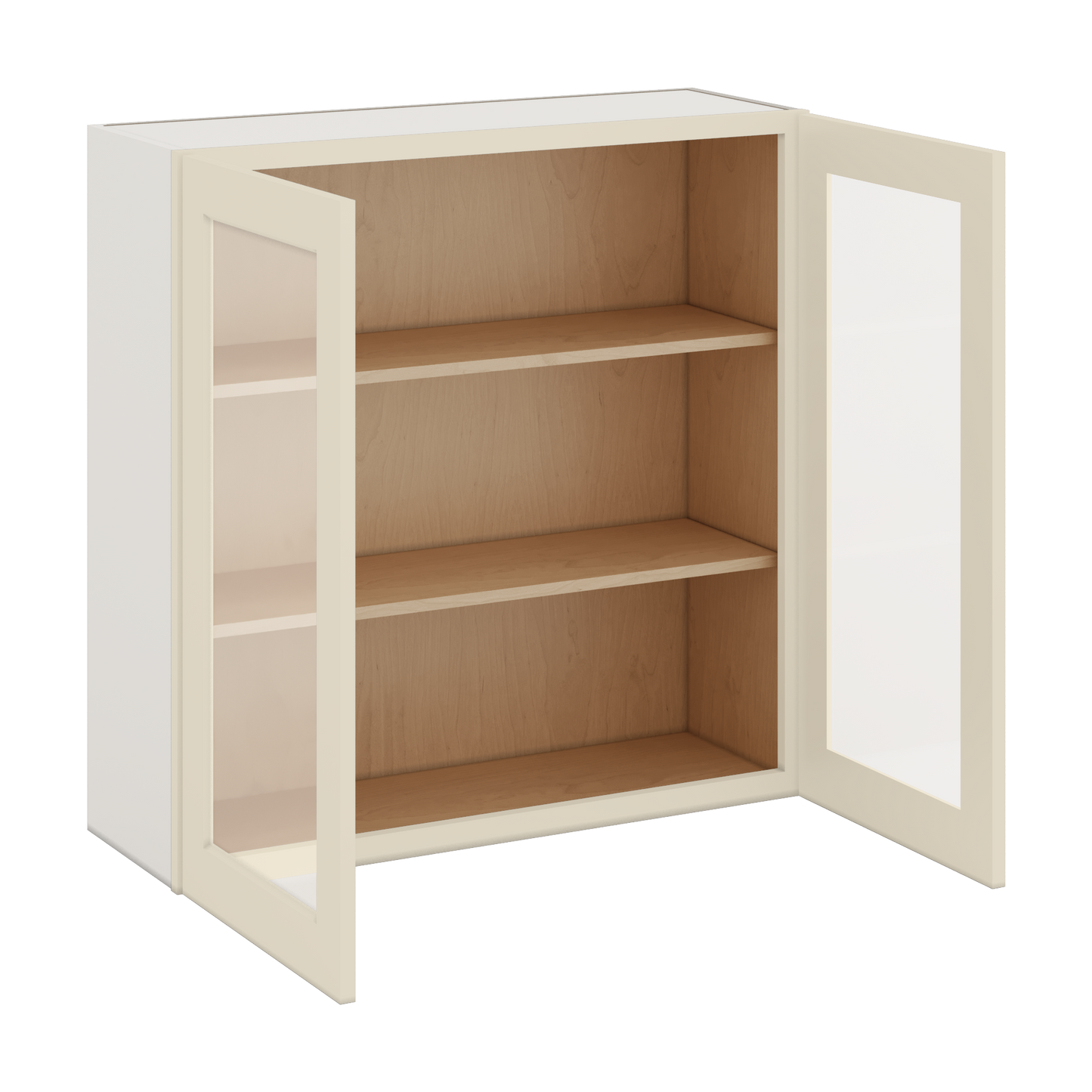 36" Tall Manhattan Cream Shaker 1-1/4" Overlay Glass Ready Wall Cabinet - Double Door 24", 27", 30", 33" & 36" Wide