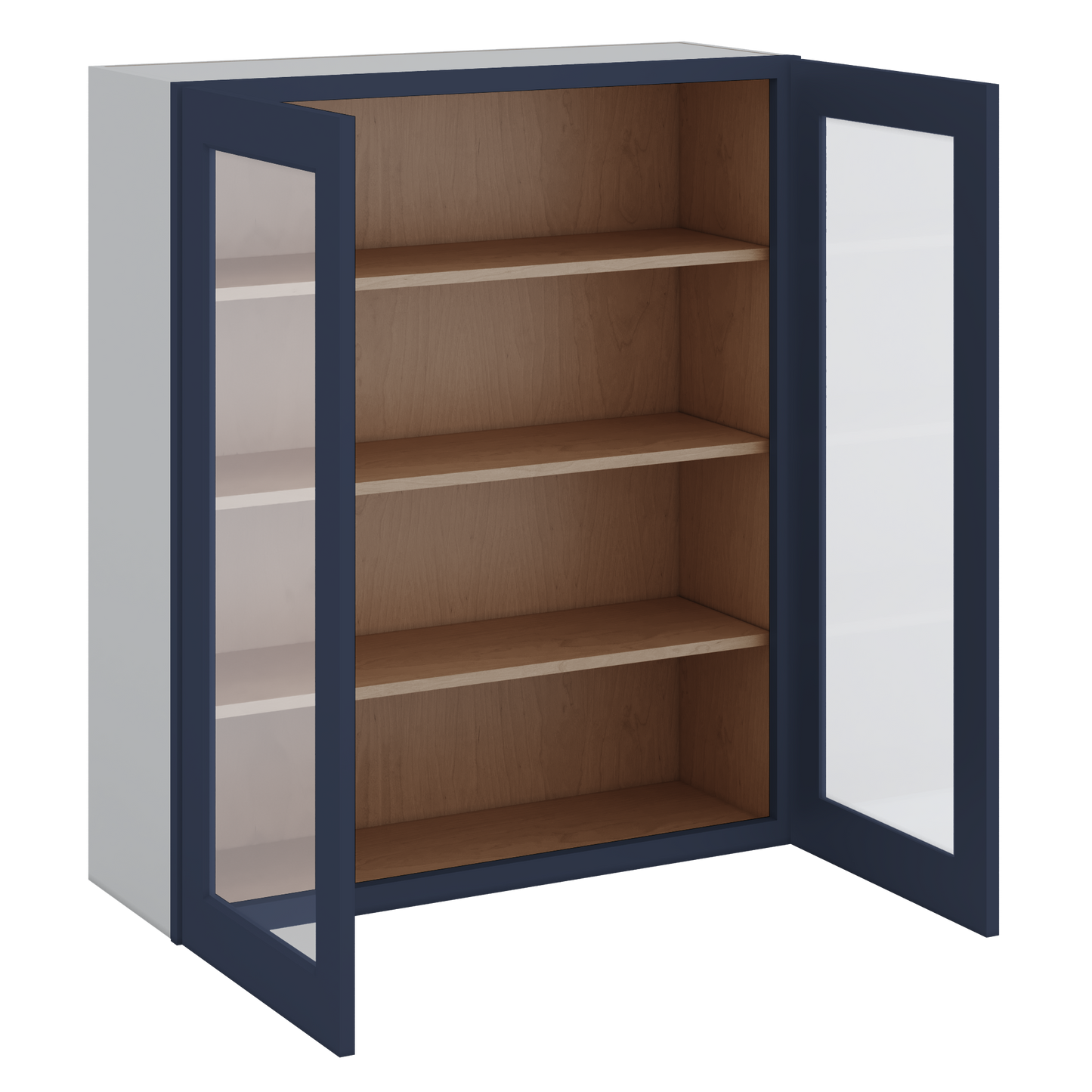 42" Tall NB29 Naval Blue Shaker 1-1/4" Overlay Glass Ready Wall Cabinet - Double Door 24", 27", 30", 33", 36"