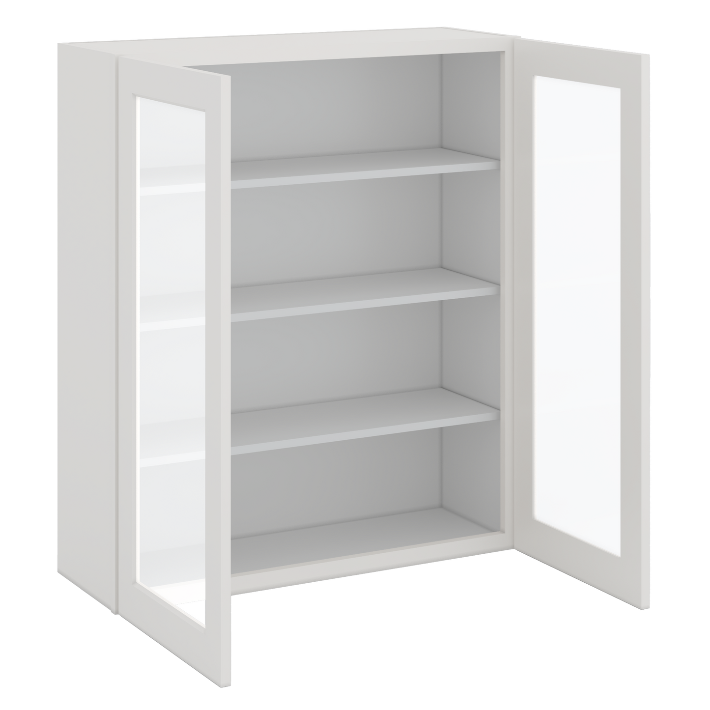 42" Tall 2WS White Shaker 1-1/4" Overlay Glass Ready Wall Cabinet - Double Door 24", 27", 30", 33", 36"