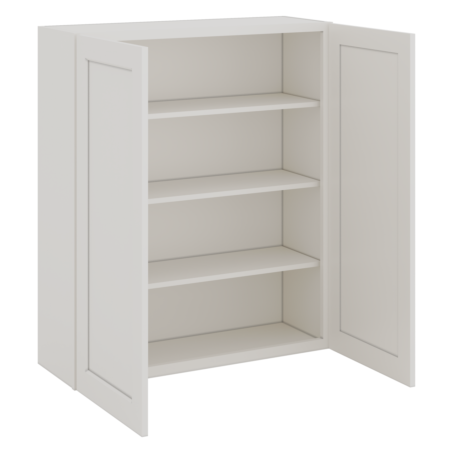42" Tall ICE White Shaker 1-1/4" Overlay Wall Cabinet - Double Door 24", 27", 30", 33", 36" CWS/CWB