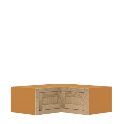Custom Oak Glass Ready Wall Angle Corner Shaker Wall Cabinet 27" W x 12" to 39" Tall