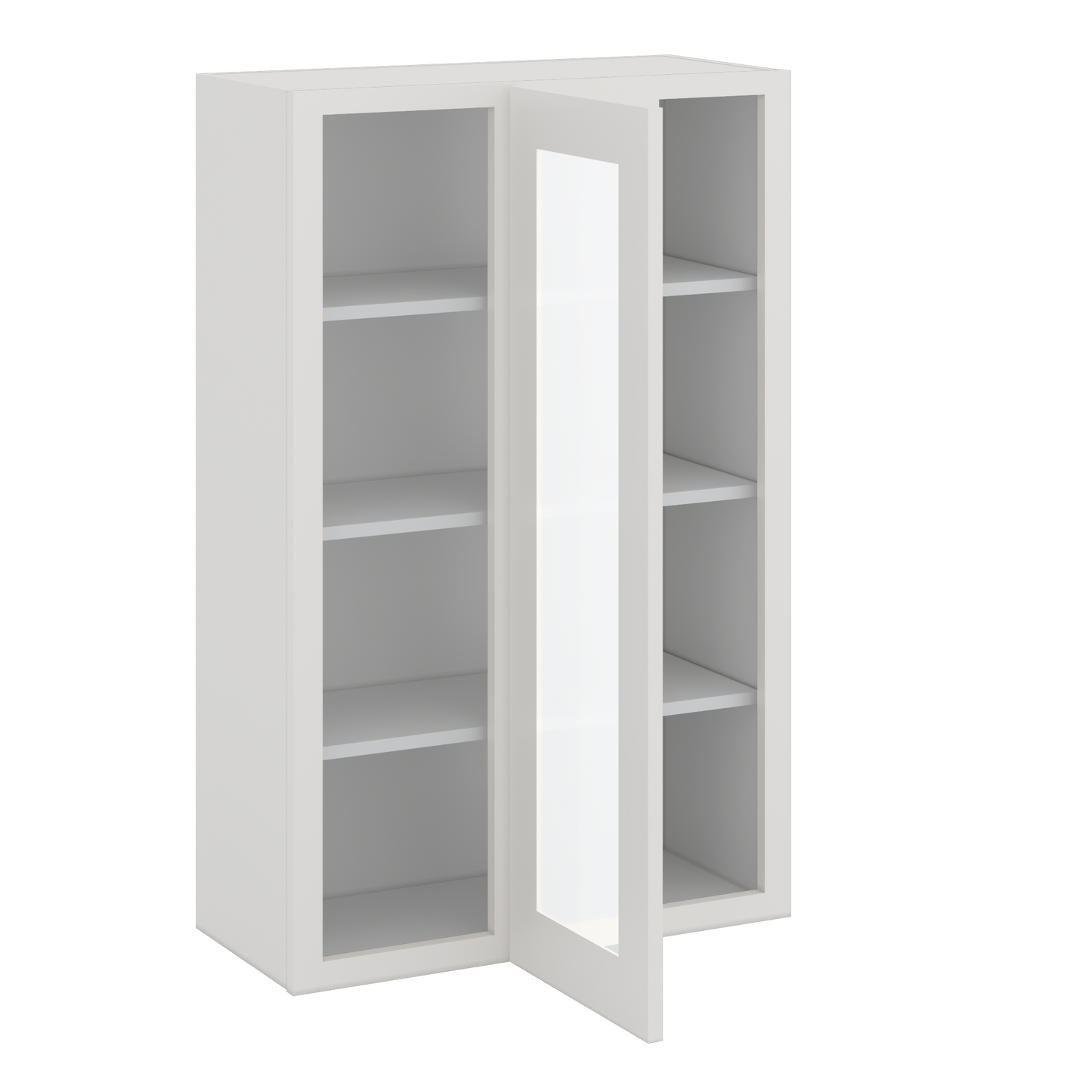 Blind Corner 2WS White Shaker 1-1/4" Overlay Glass Ready Wall Cabinet (left or right) 27" Wide by 30", 36" or 42" Tall