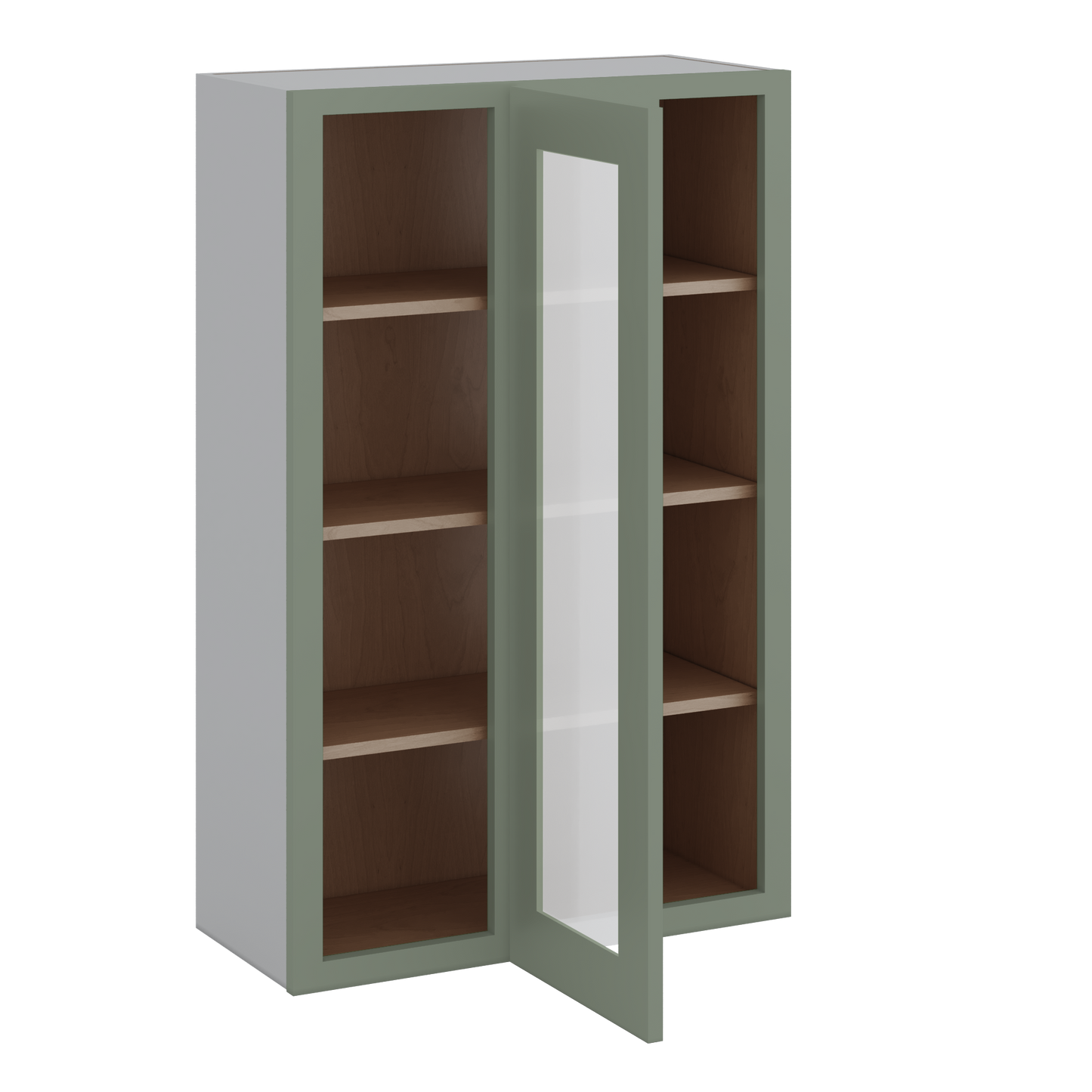 Blind Corner Green Shaker 1-1/4" Overlay Glass Ready Wall Cabinet (left or right) 27" Wide by 30", 36" or 42" Tall