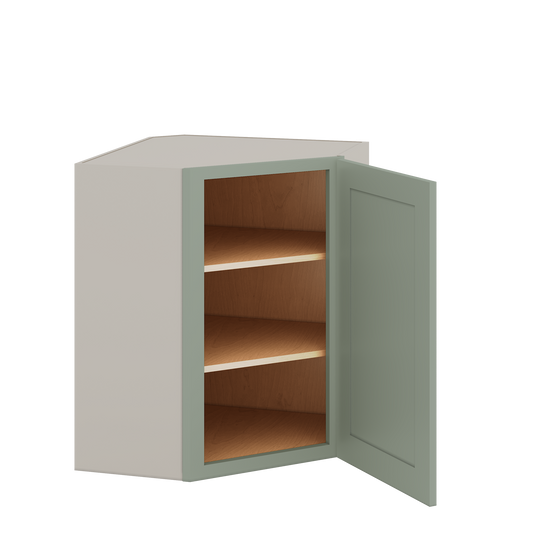 Diagonal Corner Green Shaker 1-1/4" Overlay Wall Cabinet 24" Wide by 30", 36" & 42" Tall