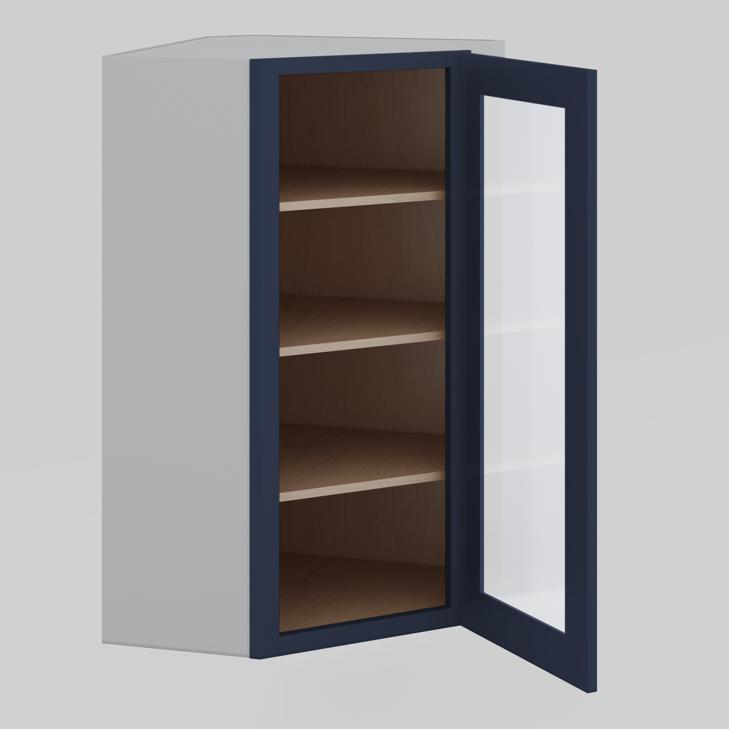 Diagonal Corner NB29 Naval Blue Shaker 1-1/4" Overlay Glass ready Wall Cabinet 24" Wide by 30", 36" & 42" Tall
