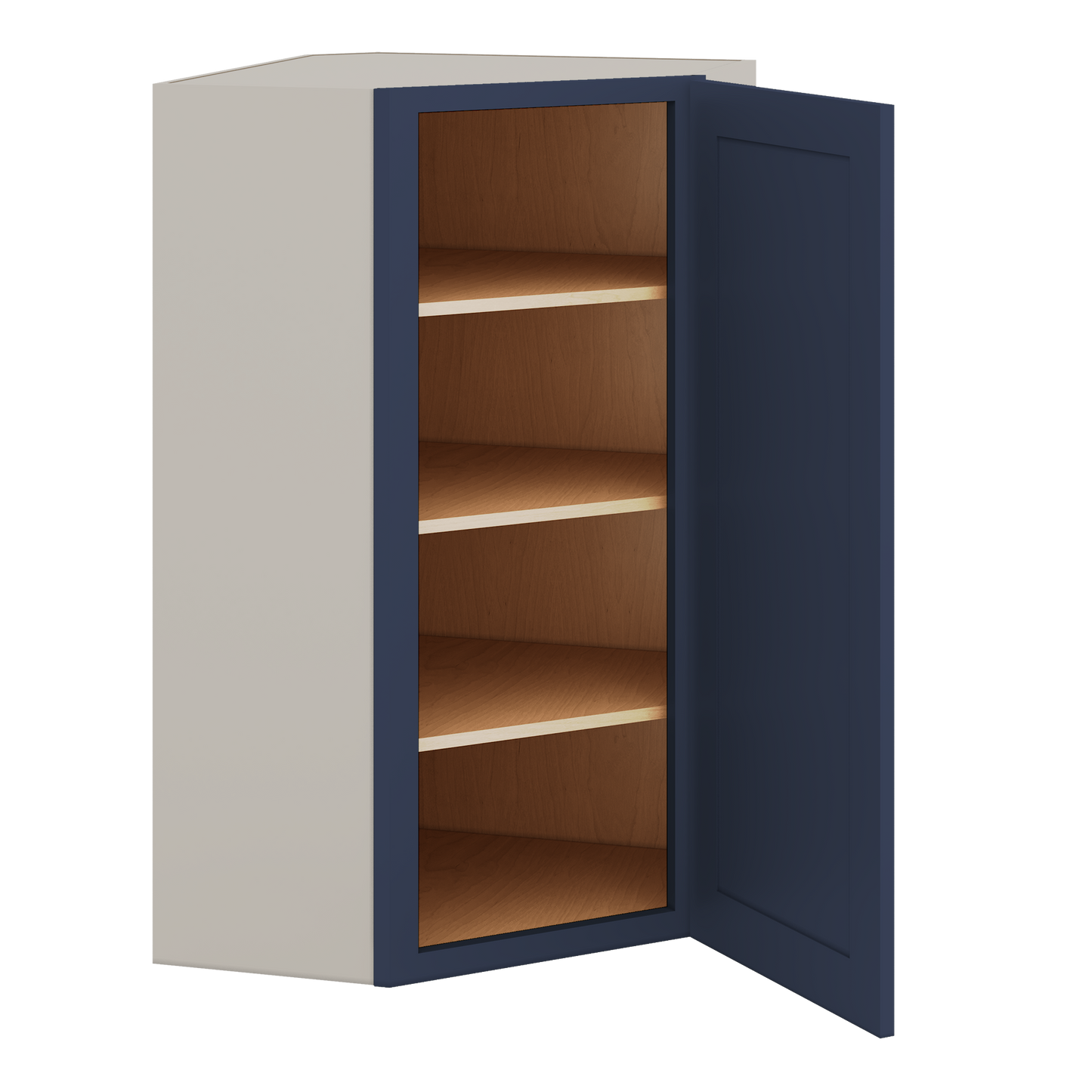 Diagonal Corner NB29 Naval Blue Shaker 1-1/4" Overlay Wall Cabinet 24" Wide by 30", 36" & 42" Tall