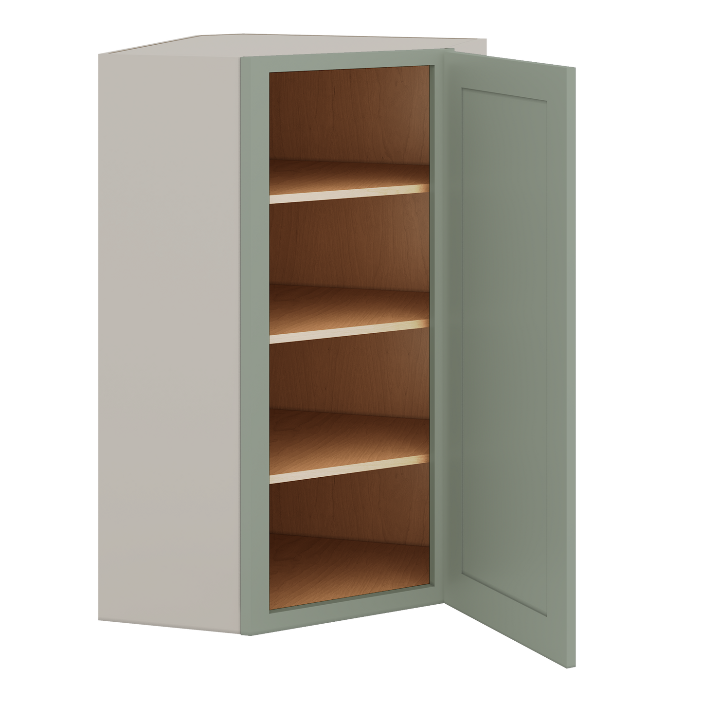 Diagonal Corner Green Shaker 1-1/4" Overlay Wall Cabinet 24" Wide by 30", 36" & 42" Tall