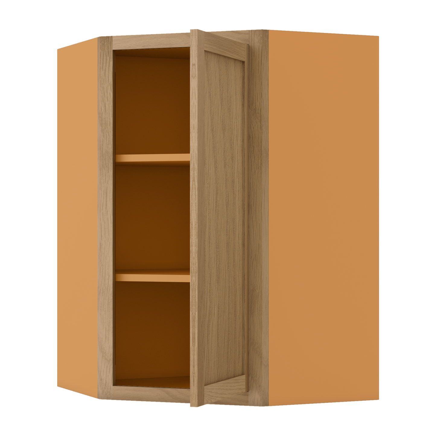 Diagonal Corner White Oak Inset Shaker Wall Cabinet - Single Door