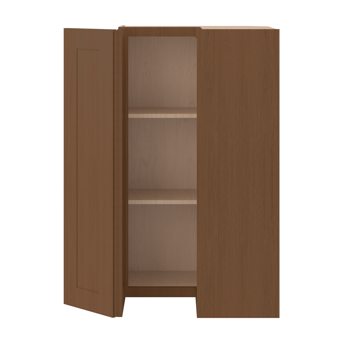 Easy Reach Corner 24" Wide by 30", 36" & 42" Tall Elegant Craftsman Mocha Shaker 1-1/4" Overlay Wall Cabinet
