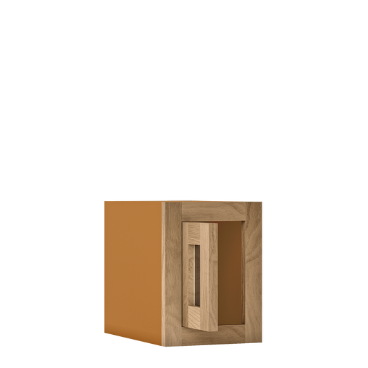 12" Tall Single Door 9" to 21" Wide - Glass Ready Inset Oak Shaker Wall Cabinet - Special Order