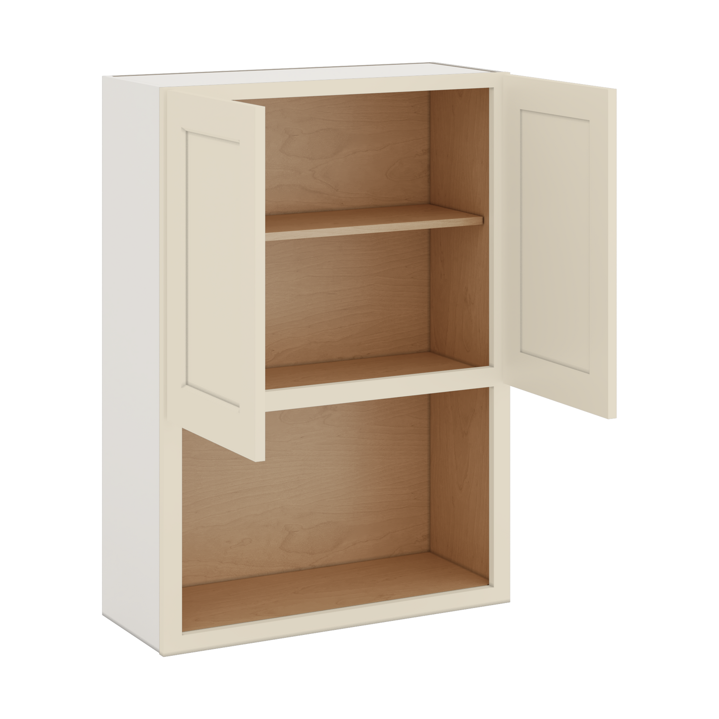 Microwave Shelf Cabinet Manhattan Cream Shaker 1-1/4" Overlay Cabinet 27" Wide by 30", 36" & 42" Tall