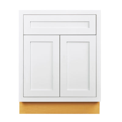 Snow White Inset Shaker Base Cabinet - Double Door 24"-27" Wide