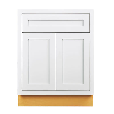 Snow White Inset Shaker Base Cabinet - Double Door 24"-27" Wide