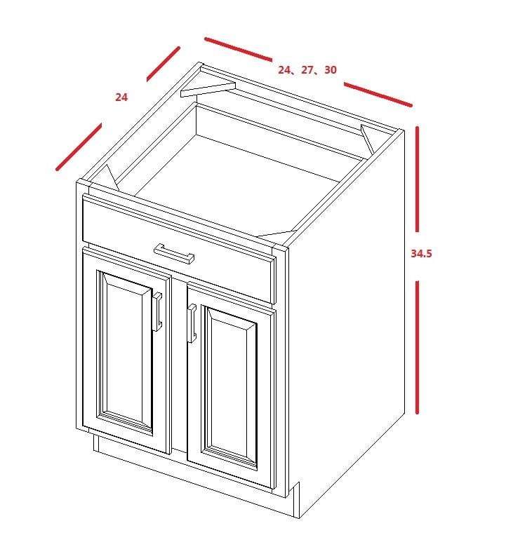 Sandstone Birch Shaker 1-1/4" Overlay Base Cabinet - Two Doors 24", 27", 30", 33 & 36" Wide