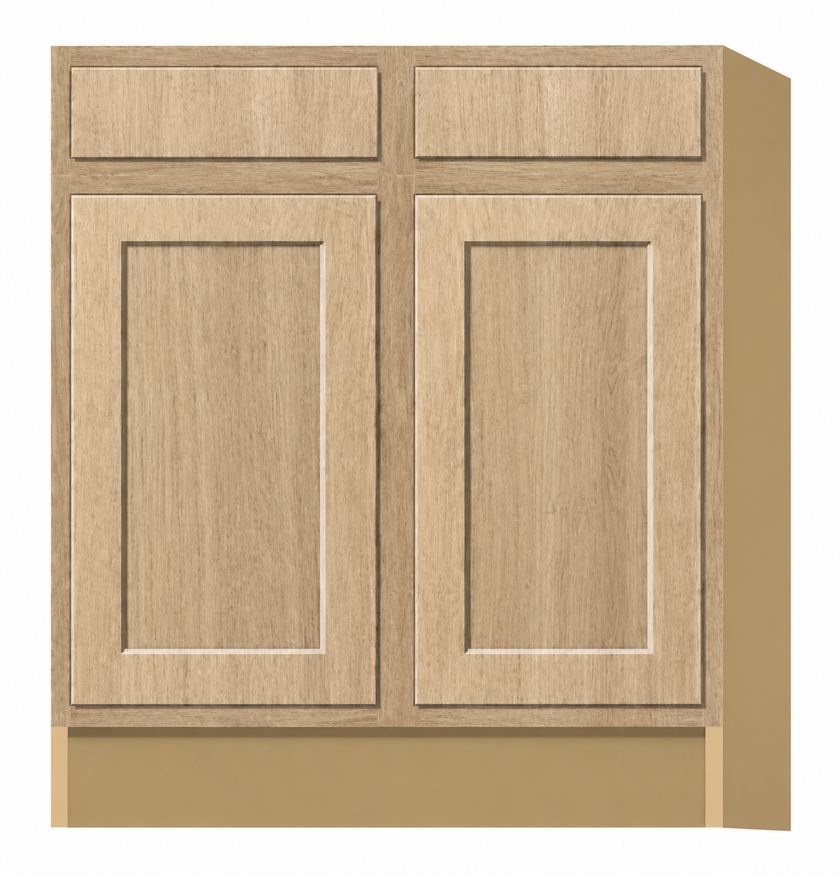 Rift Oak shaker base cabinet with two doors and two drawers in a centered product view.