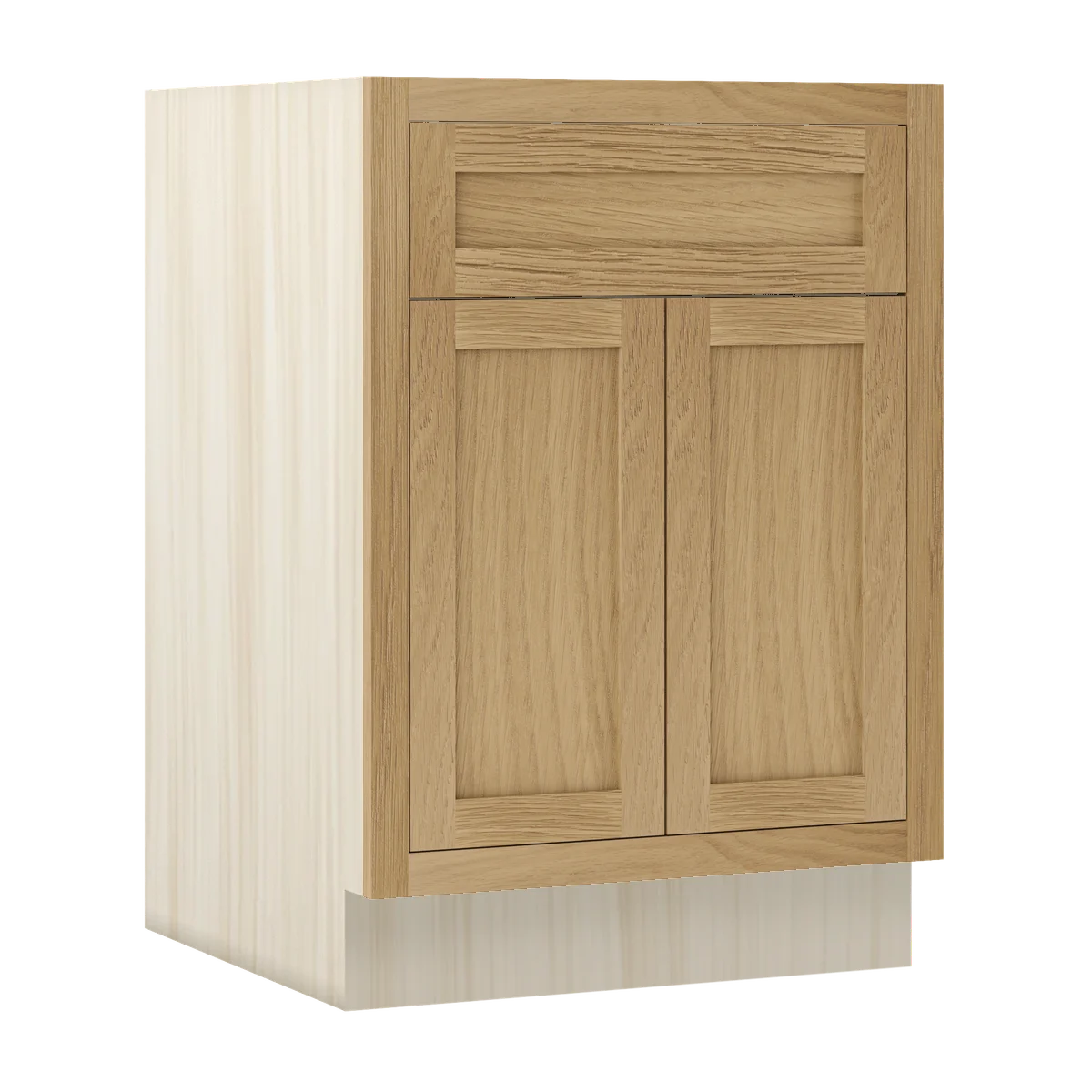 Natural Oak WS-06 White Oak Inset Shaker Base Drawer Double Door Cabinet B24, 24" Wide 1 Drawer 2 Doors, Premium Box