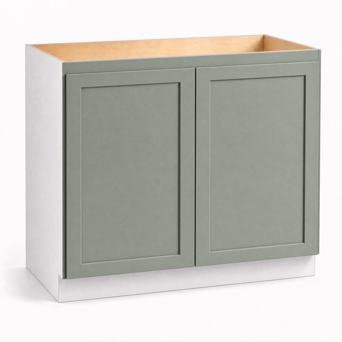 24", 27", 30", 33" & 36" Wide Full Height Door Sage Green Shaker Overlay 1-1/4" Base Cabinet - Double Door