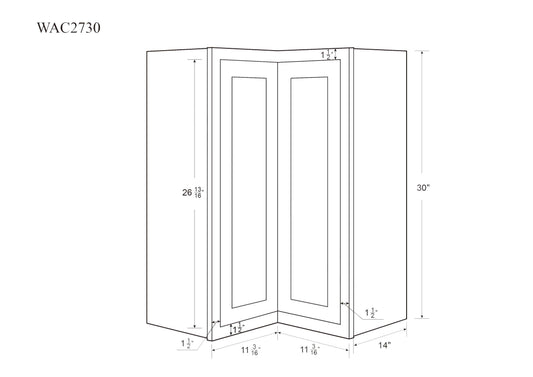 Wall Angle Corner Snow White Shaker Wall Cabinet 27" W x 30" & 39" Tall