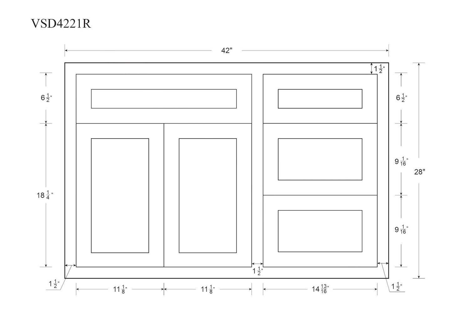 Bathroom Side Drawers Vanity Sink Base Snow White Inset Shaker Cabinets - 21" Deep 30", 36" & 42"