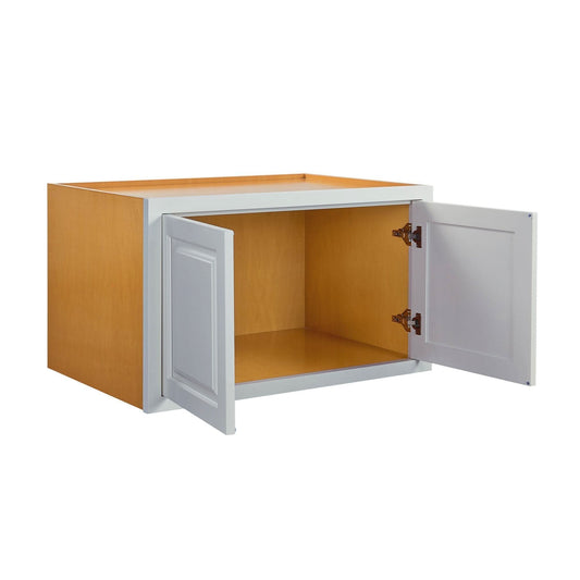 36" Wide 24" Deep Vintage White Inset Raised Panel Refrigerator Wall Cabinet - Double Door