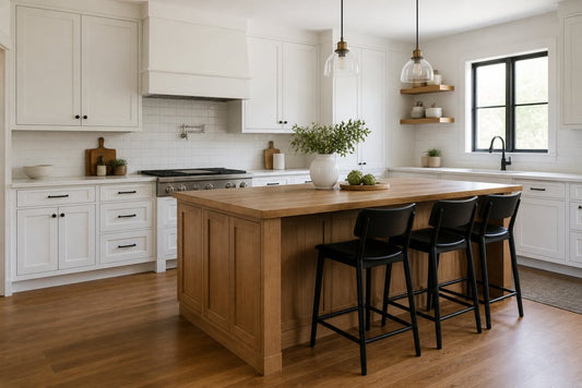 White Shaker Cabinets with Wood Island Ideas