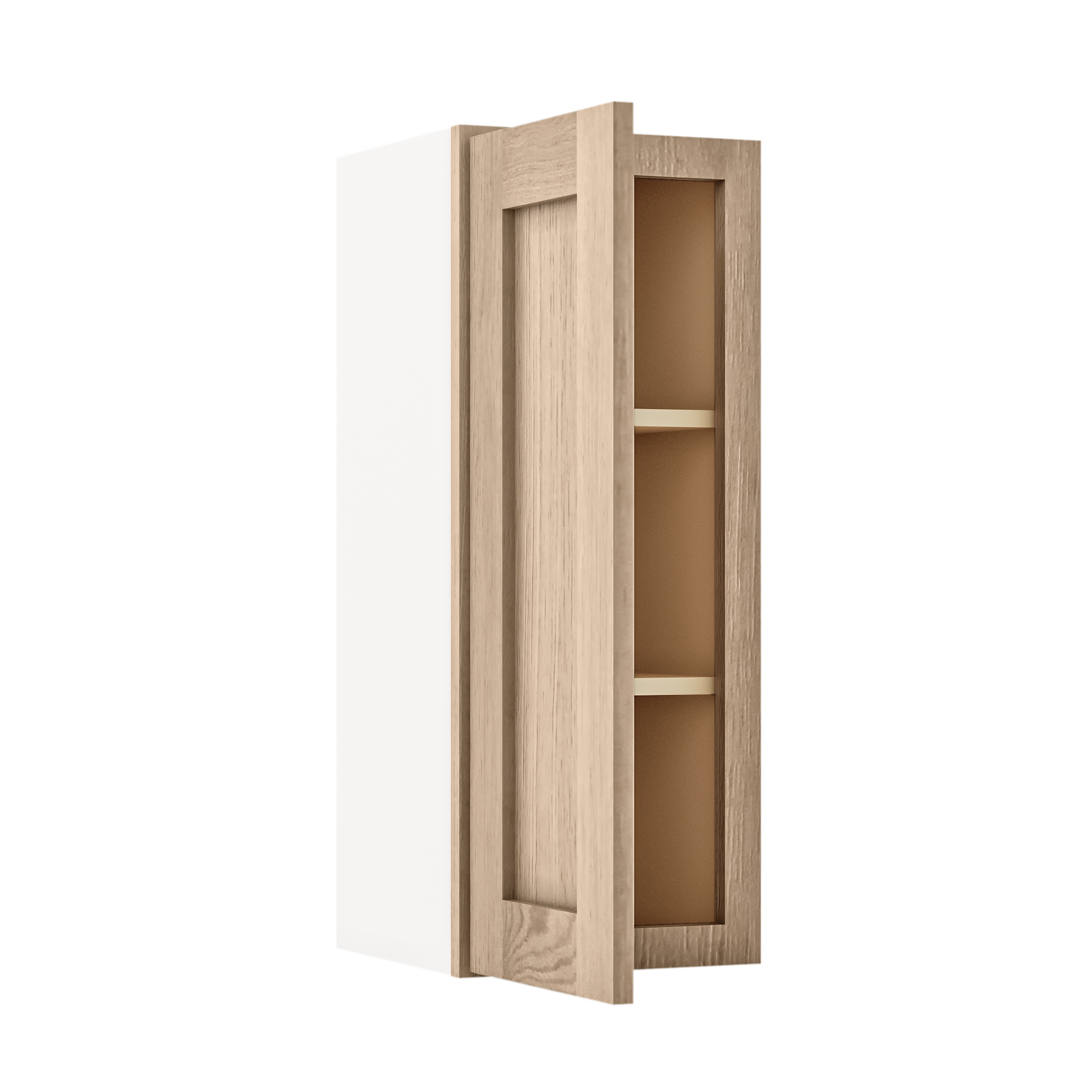 30" Tall Natural Color 17ROS - Redondo White Oak Shaker 1-1/4" Overlay Wall Cabinet - Single Door 9", 12", 15", 18", 21" WIde