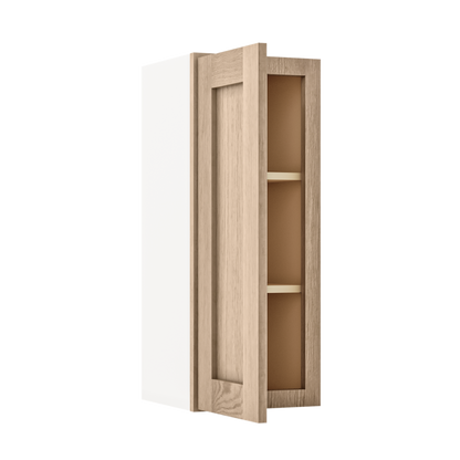 30" Tall Natural Color 17ROS - Redondo White Oak Shaker 1-1/4" Overlay Wall Cabinet - Single Door 9", 12", 15", 18", 21" WIde