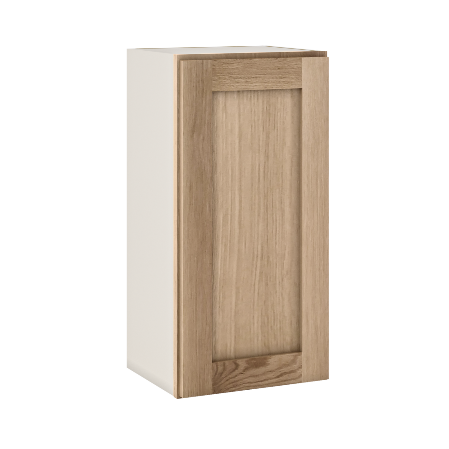 30" Tall Natural Color 17ROS - Redondo White Oak Shaker 1-1/4" Overlay Wall Cabinet - Single Door 9", 12", 15", 18", 21" WIde