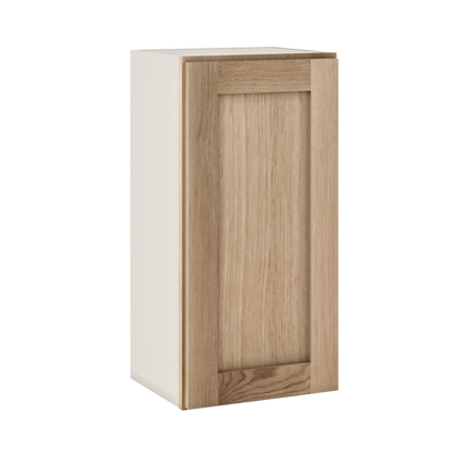 30" Tall Natural Color 17ROS - Redondo White Oak Shaker 1-1/4" Overlay Wall Cabinet - Single Door 9", 12", 15", 18", 21" WIde